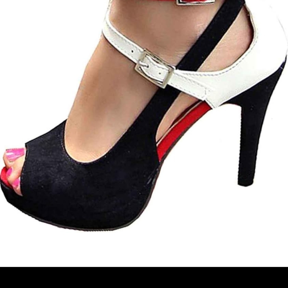 Chic Black and White Peep-Toe Platform Heels